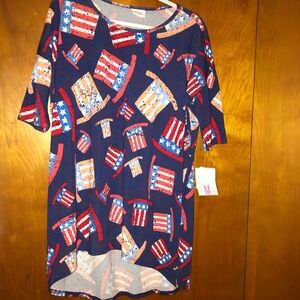 Lularoe Irma AMERICANA Shirt Uncle Sam Hats M star